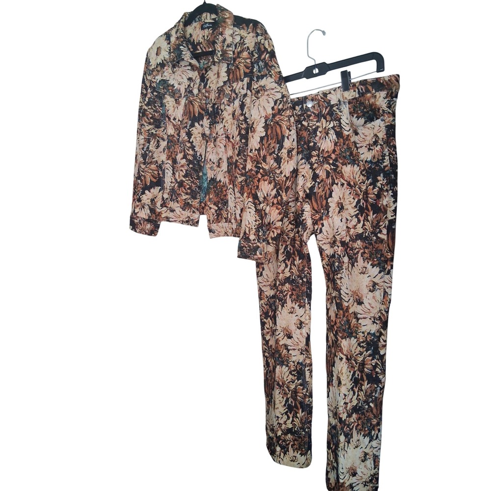 C'estlavie Men Floral Tapestry 2 Piece Set Trucker Jacket and Matching Pants L - Picture 11 of 12